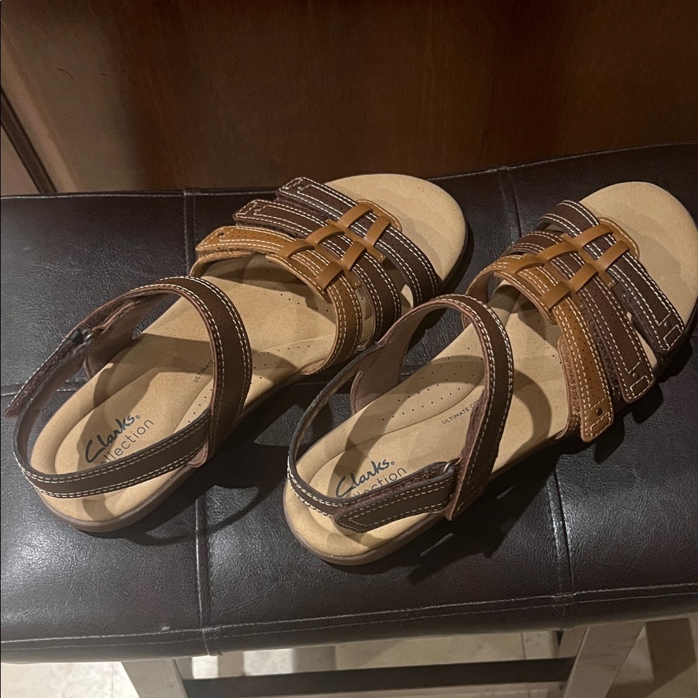Clarks Multi-Strap Brown and Tan Sandals